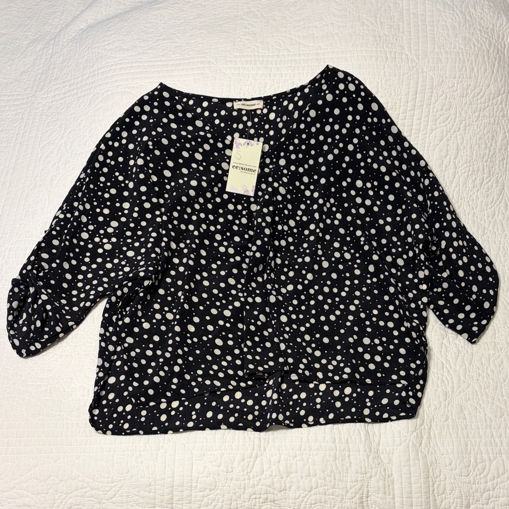 Eesome Navy and White Polka Dot Blouse